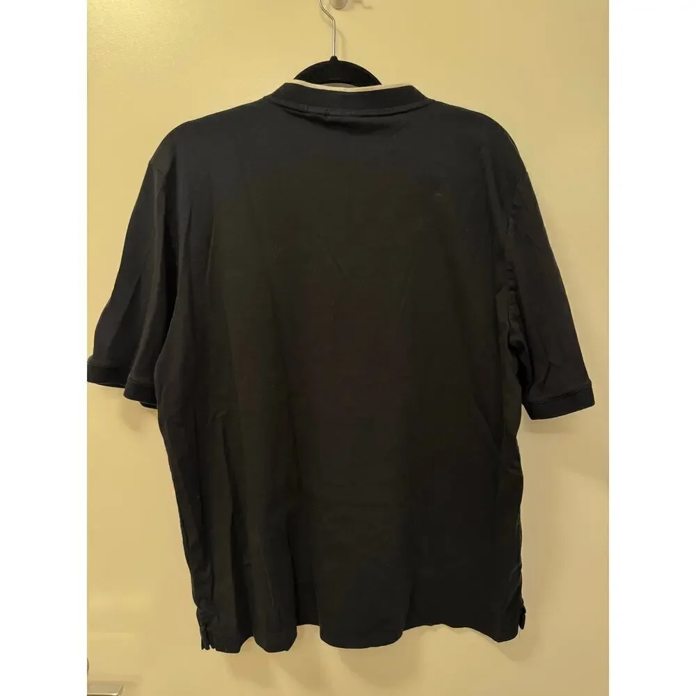Paul Fredrick Men's XL Black/White Cotton Short Sleeve Polo Henley Tee